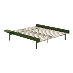 Sommier extensible en acier vert sapin avec lattes 160cm et une table de chevet - Moebe