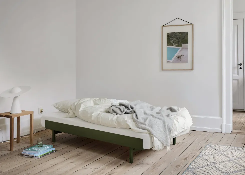 Sommier extensible en acier vert sapin avec lattes 160cm - Moebe