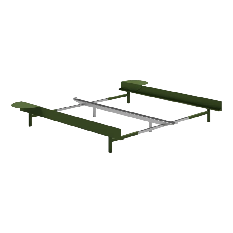 Sommier extensible en acier vert sapin sans lattes 90-180cm et tables de chevet - Moebe