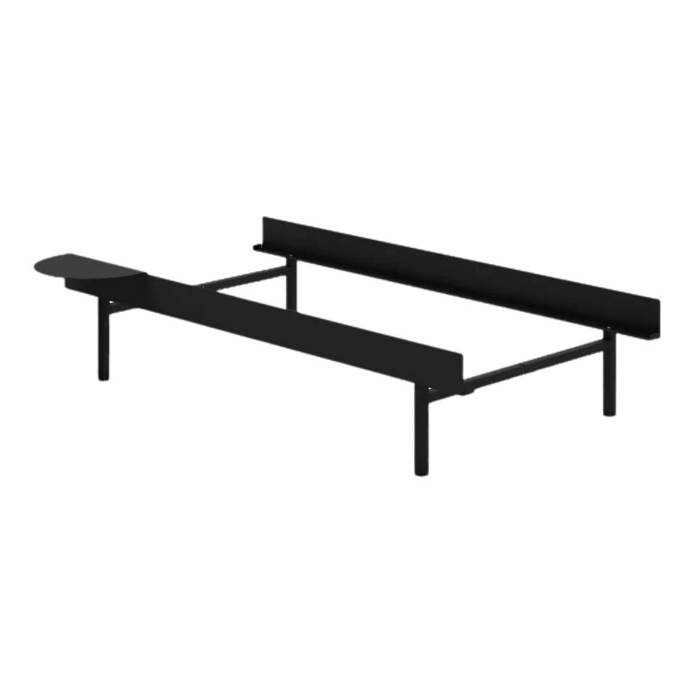 Sommier sans lattes en acier noir avec table de chevet 90cm - Moebe