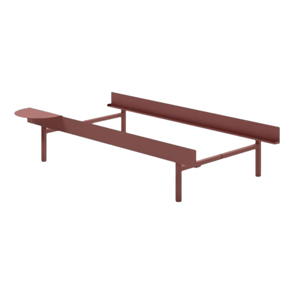 Sommier sans lattes en acier rose avec table de chevet 90cm - Moebe