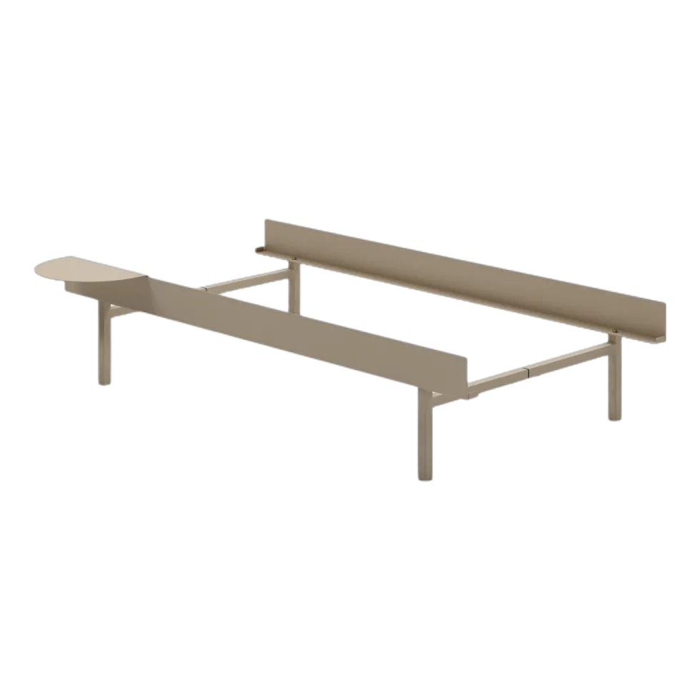 Sommier sans lattes en acier sable avec table de chevet 90cm - Moebe