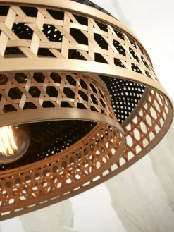 Suspension avec abat-jour en bambou noir et naturel 60x18 cm Ubud - Good & Mojo