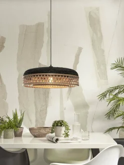 Suspension avec abat-jour en bambou noir et naturel 60x18 cm Ubud - Good & Mojo