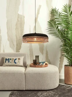 Suspension avec abat-jour en bambou noir et naturel 60x18 cm Ubud - Good & Mojo