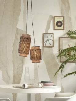 Suspension avec 2 abat-jours en bambou noir et naturel 25x35 cm Bhoutan - Good & Mojo