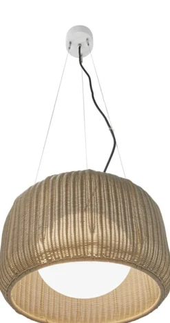 Suspension led dimmable triac en aluminium blanc et abat-jour beige clair 50x184cm Fora - Bover