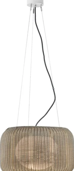 Suspension led dimmable triac en aluminium blanc et abat-jour beige clair 50x184cm Fora - Bover