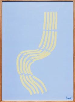 Tableau en chêne et affiche bleue 29,7X42 Hello- Hübsch