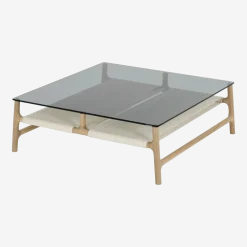 Table basse carrée en chêne blanchi huilé et verre trempé gris 90 x 90 cm Fawn - Gazzda