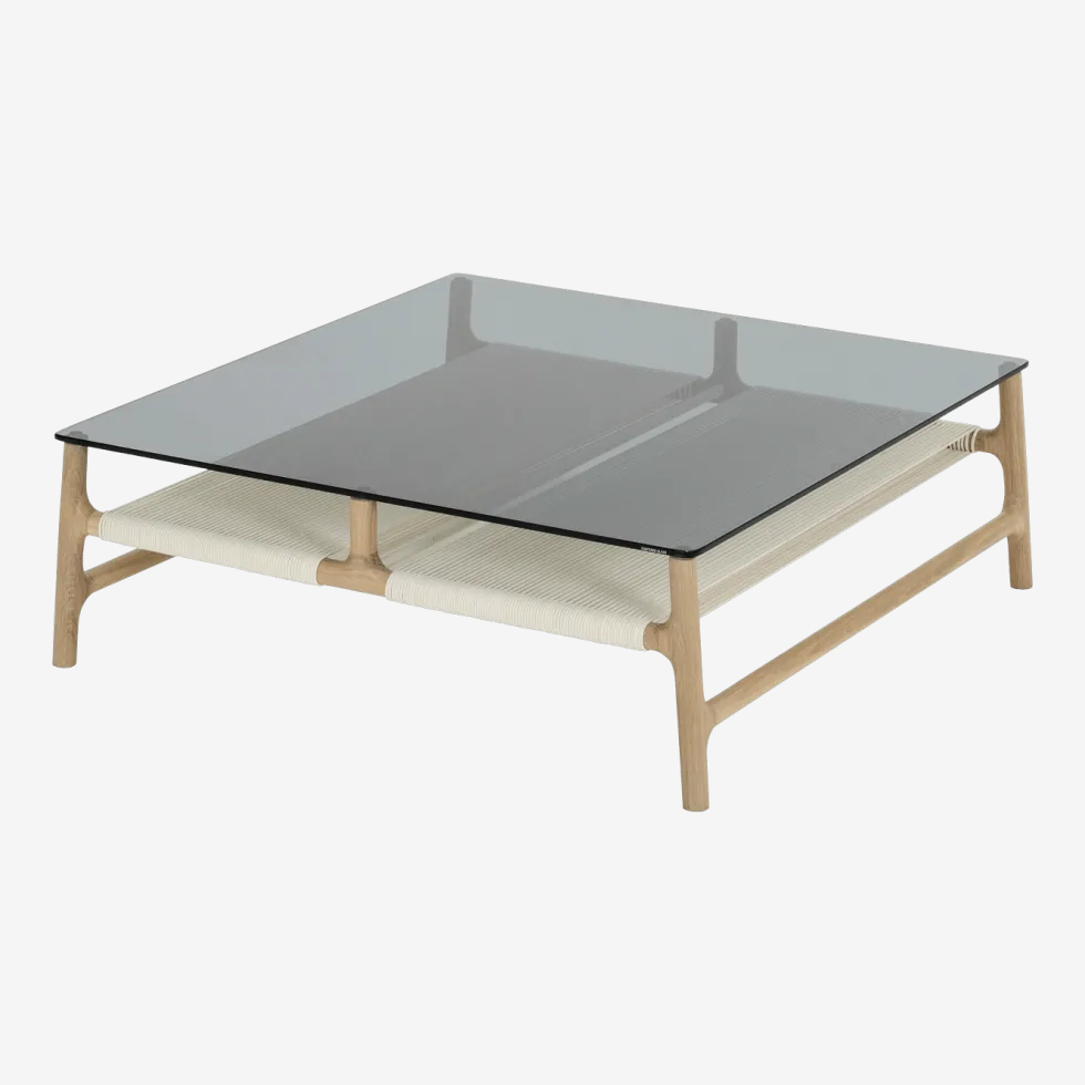 Table basse carrée en chêne blanchi huilé et verre trempé gris 90 x 90 cm Fawn - Gazzda
