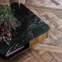 Table basse carrée en laiton et marbre vert Lounge - RED Edition