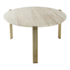 Table basse en acier doré et travertin sable 45 x 80 cm Tribus - AYTM