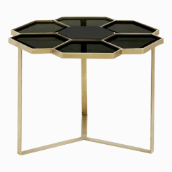 Table basse en acier doré et verre noir 60 cm Flower - Nordal