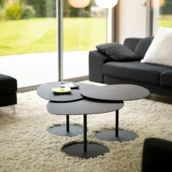 Table basse en acier mat denim 37 cm Galet 03 - Matière Grise