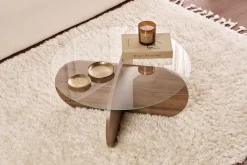 Table basse en bois foncé et plateau en verre 75x35cm Aeris - Home Design
