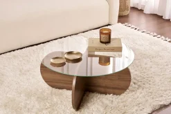 Table basse en bois foncé et plateau en verre 75x35cm Aeris - Home Design