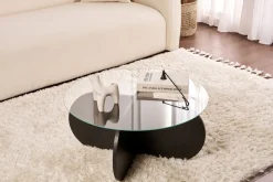 Table basse en bois noir et plateau en verre fumé 75x35cm Aeris - Home Design