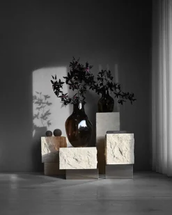 Table basse en calcaire et acier chromé 40x42x35cm Temple - 101 COPENHAGEN
