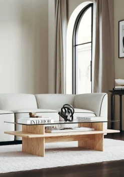 Table basse en chêne et verre trempé 120x60cm Parallèle - Woud