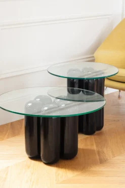 Table basse en céramique noir et plateau verre 67x30cm Charlotte - Cosin Paris