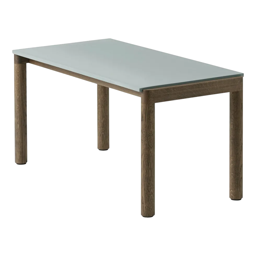 Table basse en grès bleu pâle lisse et chêne foncé 85 x 40 cm Couple - Muuto