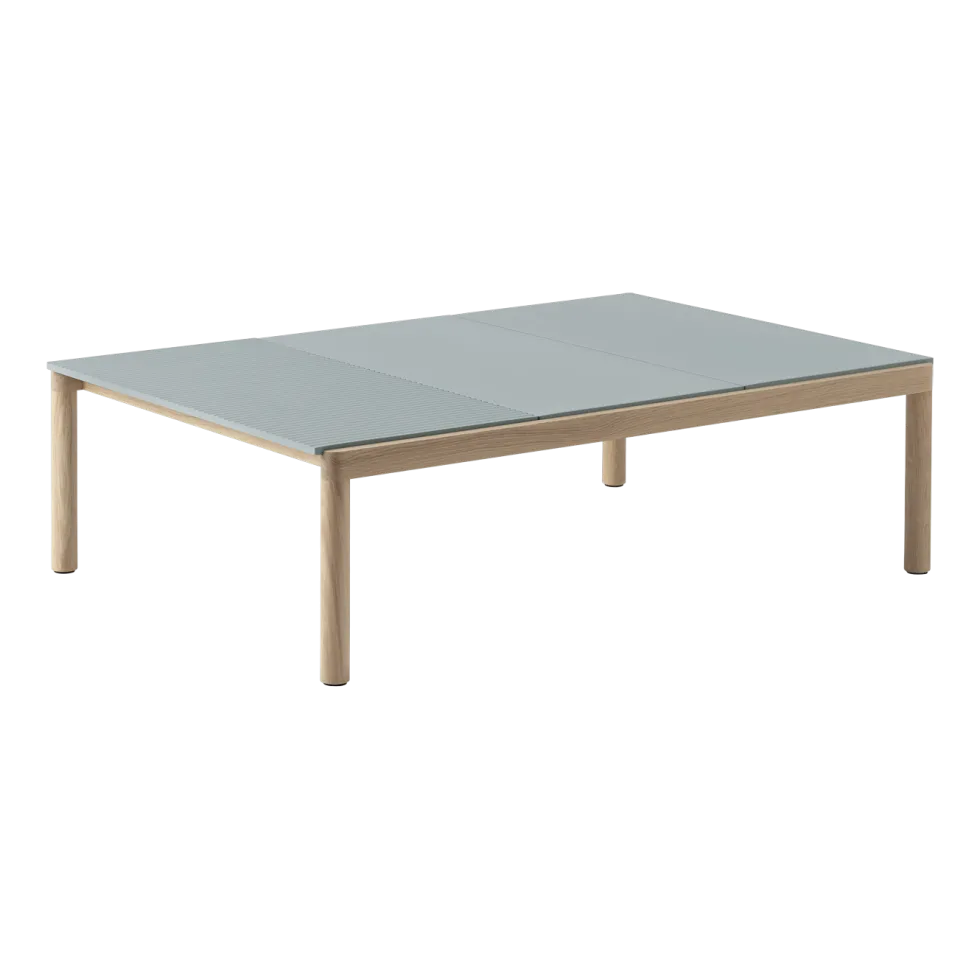 Table basse en grès bleu pâle wavy et chêne naturel 85 x 120 cm Couple - Muuto