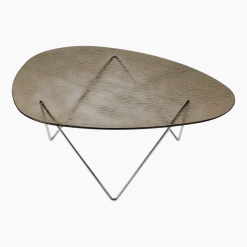 Table basse en verre structuré bronze et acier chromé 106cm Pedrera - Gubi