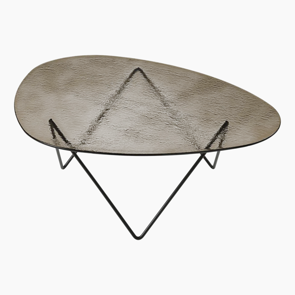 Table basse en verre structuré bronze et acier noir mat 106cm Pedrera - Gubi