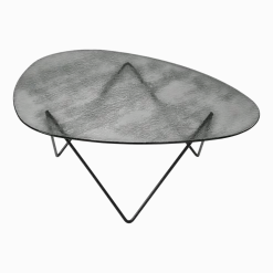 Table basse en verre structuré fumé et acier noir mat 106cm Pedrera - Gubi