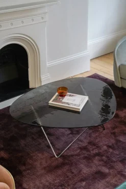 Table basse en verre structuré transparent et acier chromé 106cm Pedrera - Gubi