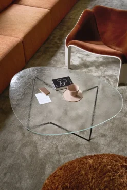 Table basse en verre structuré transparent et laiton 106cm Pedrera - Gubi