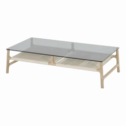 Table basse rectangulaire en chêne blanchi huilé et verre trempé gris 120 x 60 cm Fawn - Gazzda