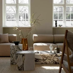 Table basse rectangulaire en marbre beige et marron 100 x 60 cm Plinth Low - Audo