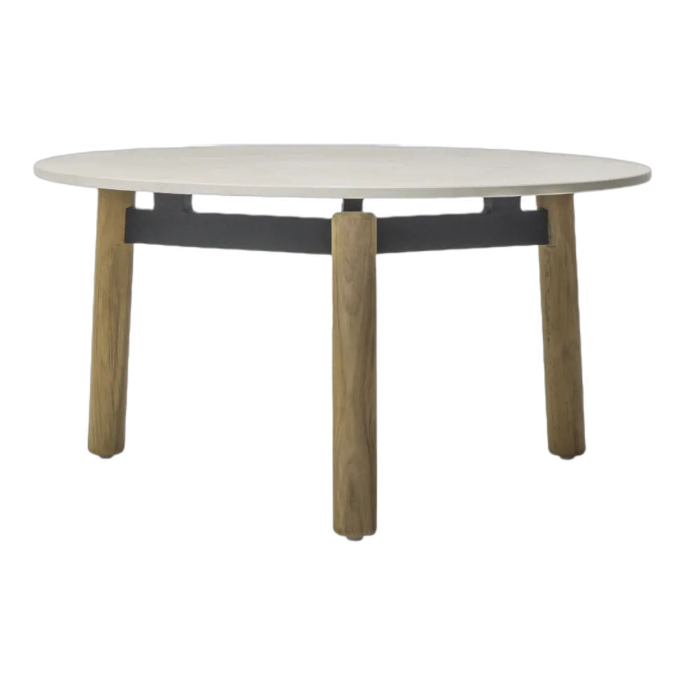 Table basse ronde d'extérieur en teck et céramique 68cm Lento - Vincent Sheppard