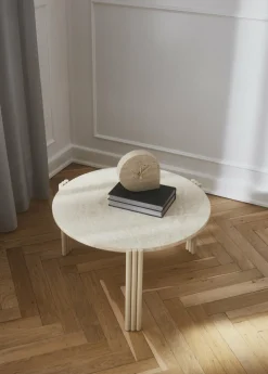 Table basse ronde en acier beige et travertin 45 x 80 cm Tribus - AYTM