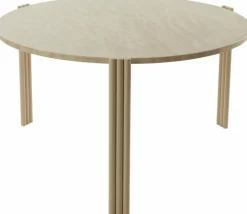 Table basse ronde en acier beige et travertin 45 x 80 cm Tribus - AYTM