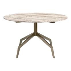 Table basse ronde en acier inoxydable et travertin gris 70x40cm Razor - Versmissen