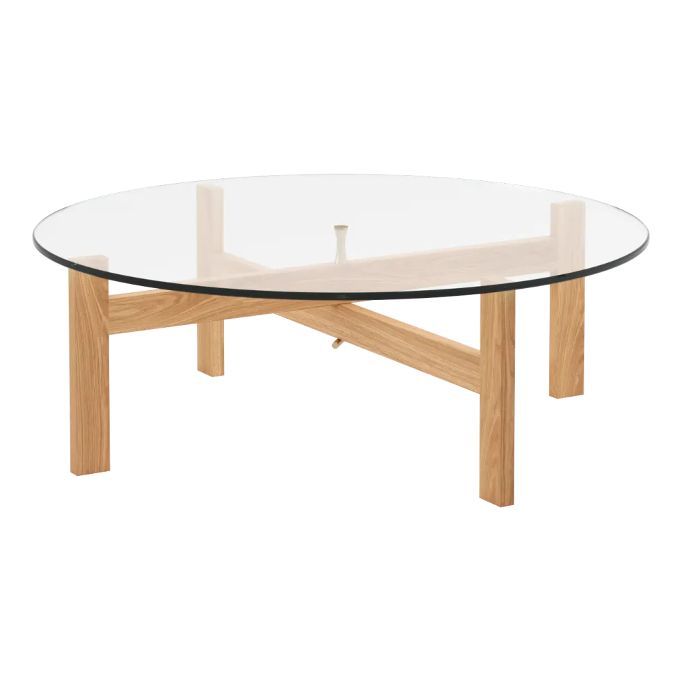 Table basse ronde en bois de chêne et verre 88cm - Moebe