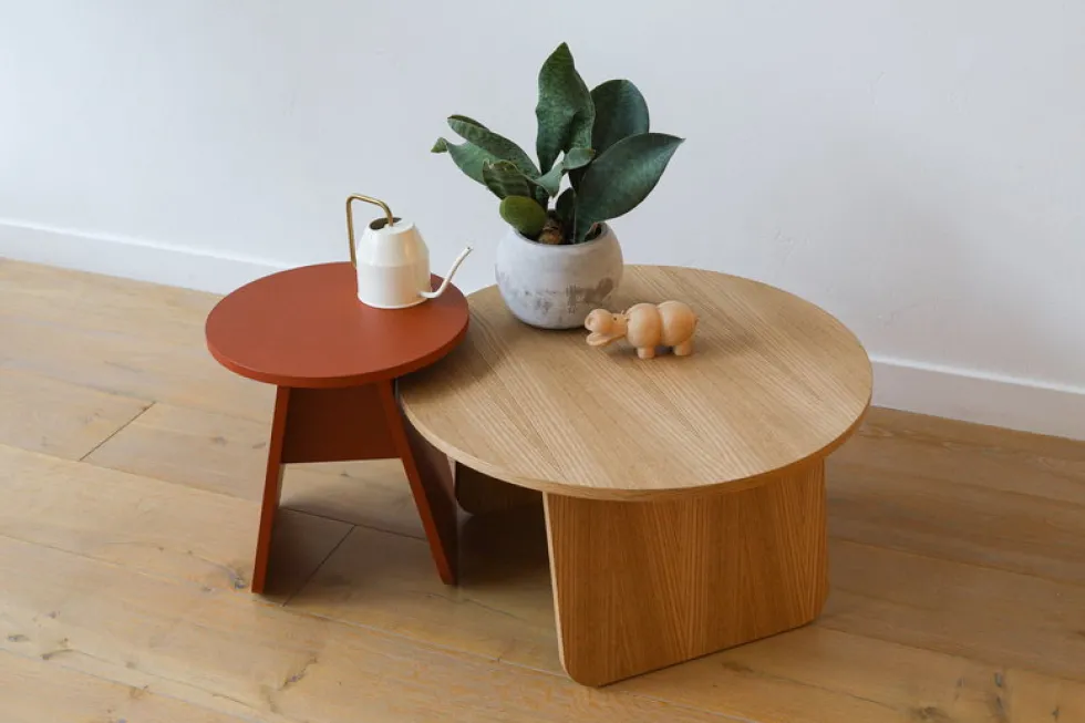 Table basse ronde en bois de chêne huilé 71x38cm Momoko - EMKO