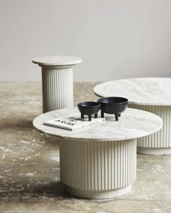 Table basse ronde en bois de manguier et marbre blanc 75x41cm Erie- Nordal