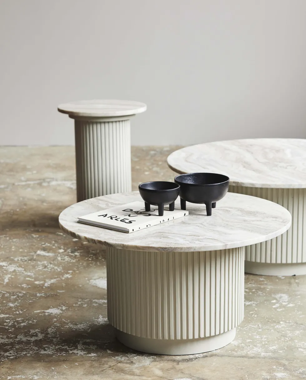Table basse ronde en bois de manguier et marbre blanc 75x41cm Erie- Nordal
