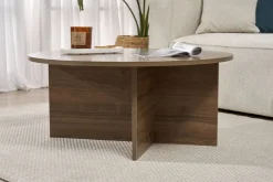Table basse ronde en bois foncé 90x40cm Soleil - Home Design