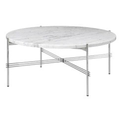 Table basse ronde en marbre blanc et acier poli 80cm TS - Gubi