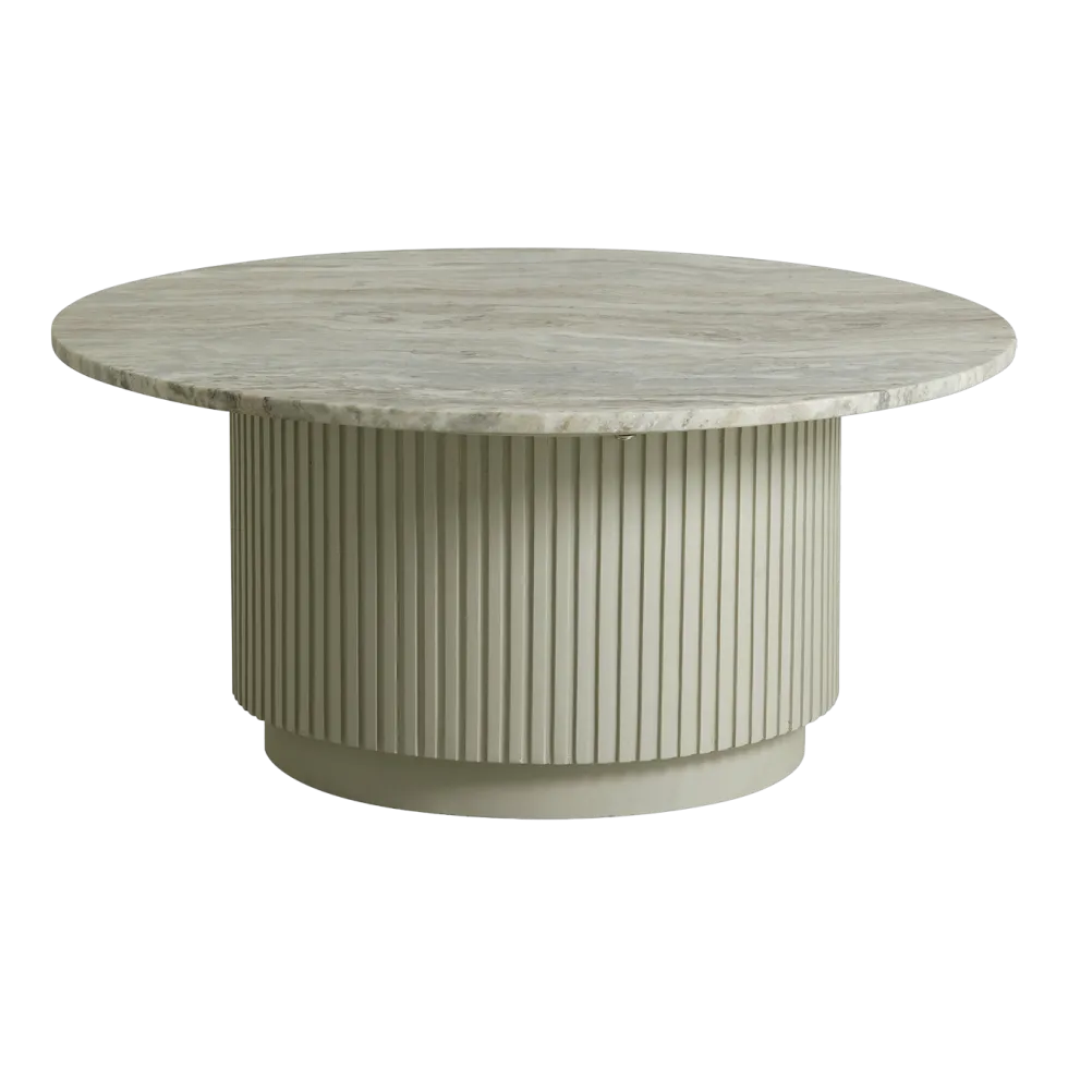 Table basse ronde en marbre et bois de manguier blanche 90x40cm Erie - Nordal