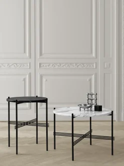 Table basse ronde en marbre noir et acier poli 80cm TS - Gubi