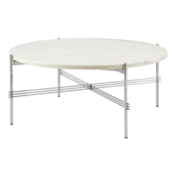 Table basse ronde en travertin blanc et acier poli 80cm TS - Gubi