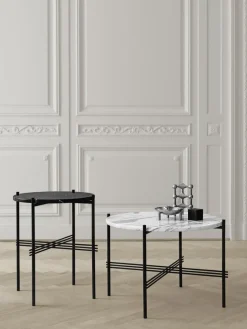 Table basse ronde en travertin blanc et acier poli 80cm TS - Gubi