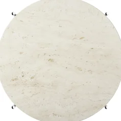 Table basse ronde en travertin blanc et acier poli 55cm TS - Gubi