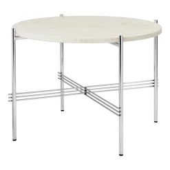 Table basse ronde en travertin blanc et acier poli 55cm TS - Gubi